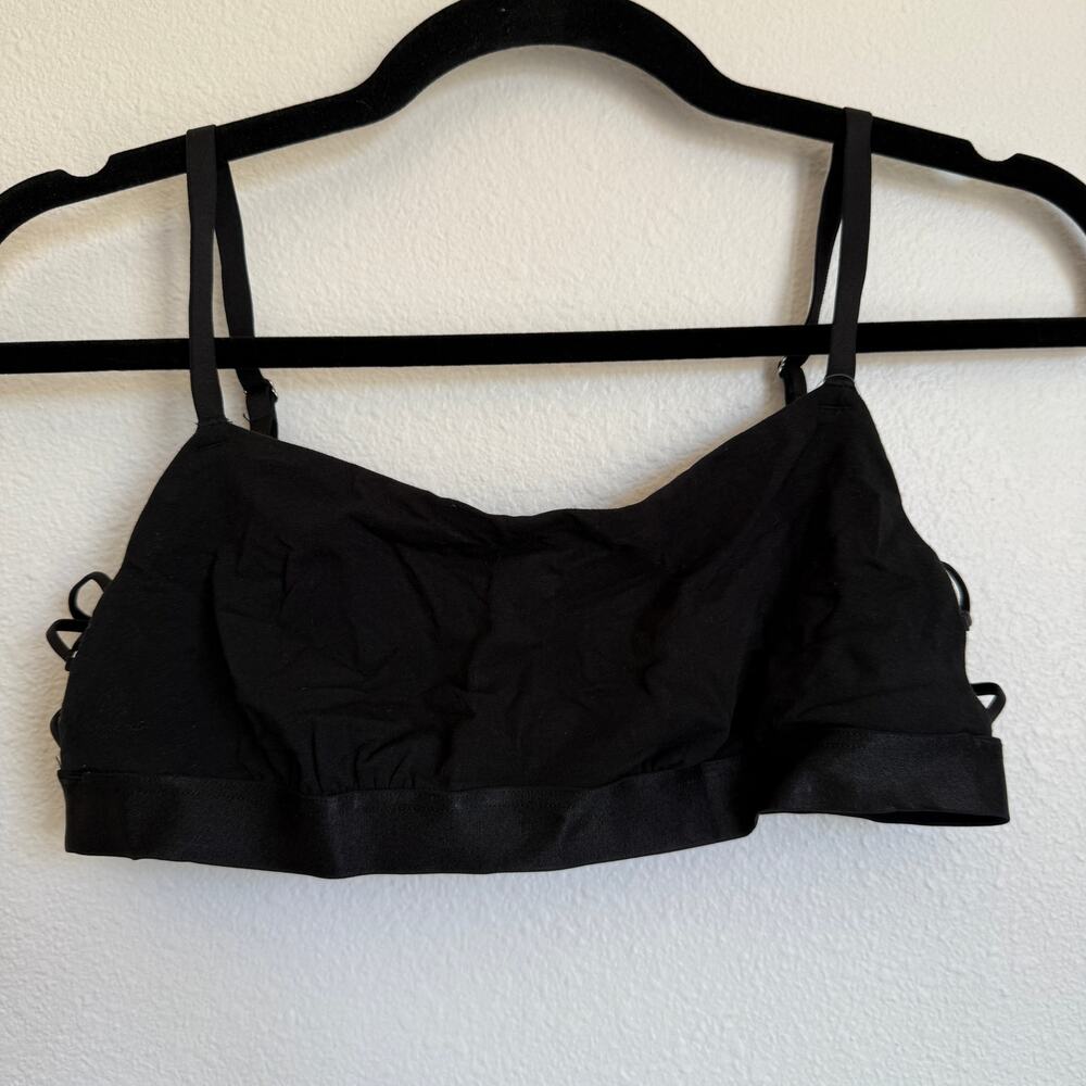 NEW AERIE Sz L Square Neck Strappy Lace Up Unlined Adjustable Bra in Black